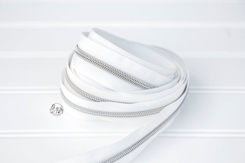 RETAIL Zipper Tape - White tape with Silver coils
