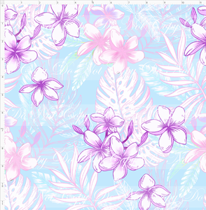 Retail - Aulani - Floral Heads Monotone - Background - Light Blue - REGULAR SCALE