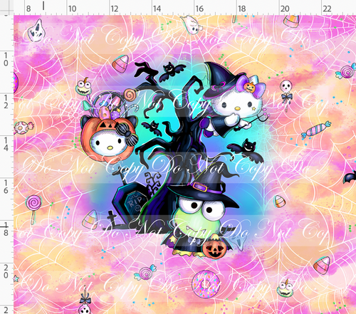Retail - Halloween Kitty and Friends - Panel - Kitty and Frog Tree - Colorful - ADULT
