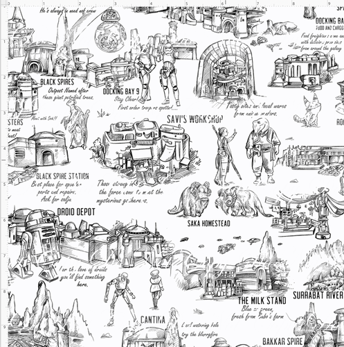 Retail - Galaxy's Edge Map - White Background Black Images - SMALL SCALE