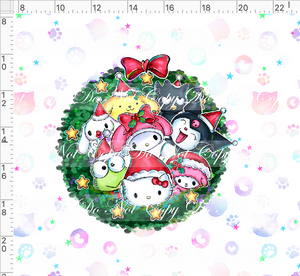 CATALOG - PREORDER - Christmas Kitty and Friends - Panel - Everyone - Wreath - White - ADULT
