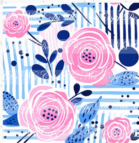 PREORDER - Bold Florals - Pink Roses & Blue Abstract - SMALL SCALE