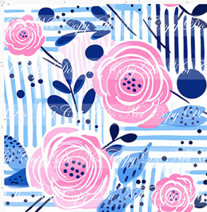 PREORDER - Bold Florals - Pink Roses & Blue Abstract - SMALL SCALE