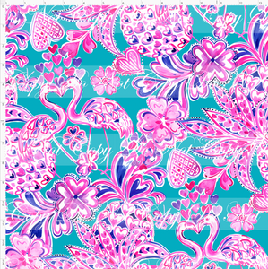 Retail- LP Inspired - Flamingo Hearts - Teal - LARGE SCALE