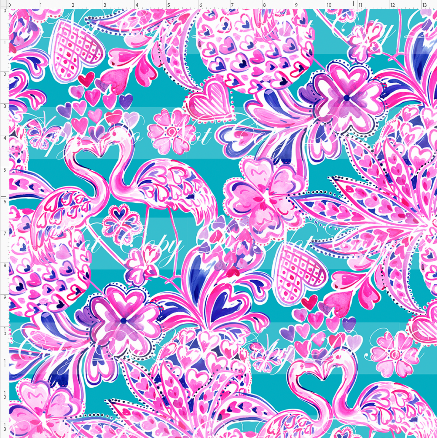 Retail- LP Inspired - Flamingo Hearts - Teal - LARGE SCALE