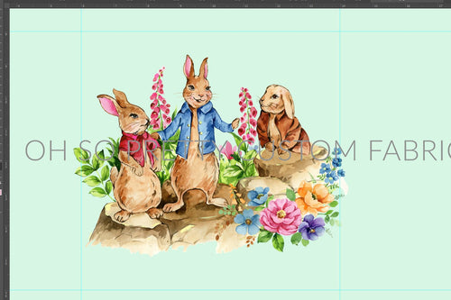CATALOG - PREORDER R78 - Storybook Rabbit - Mint Panel - 3 Rabbits - CHILD