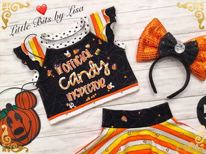 CATALOG - PREORDER R117 - Candy Corn Friends - Panel - Candy Inspector - Black - CHILD