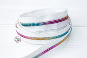 RETAIL Zipper Tape - White Tape with Rainbow coils