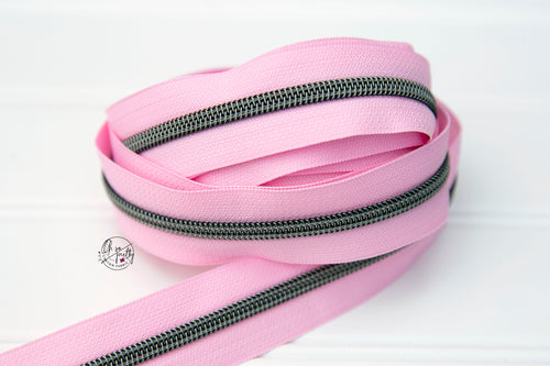 RETAIL Zipper Tape - Pink Tape with Gunmetal coils