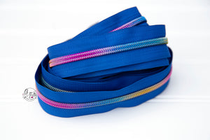 RETAIL Zipper Tape - Royal Blue Tape with Rainbow coils