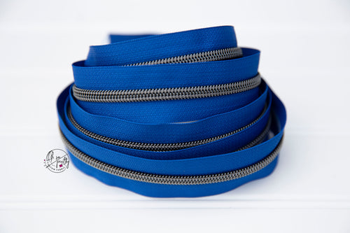 RETAIL Zipper Tape - Royal Blue Tape with Gunmetal coils