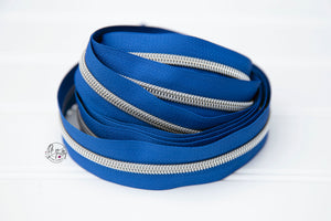 RETAIL Zipper Tape - Royal Blue Tape with Silver coils