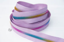 RETAIL Zipper Tape - Lavender Tape with Rainbow coils