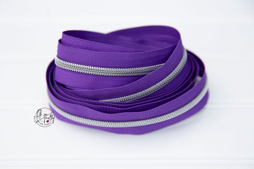 RETAIL Zipper Tape - Deep Purple tape with Silver coils