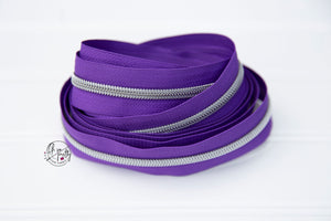RETAIL Zipper Tape - Deep Purple tape with Silver coils