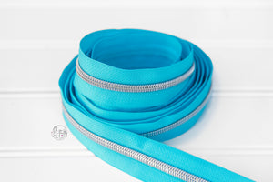 RETAIL Zipper Tape - Bright Blue Tape with Silver coils