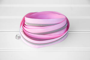 RETAIL Zipper Tape - Light Pink Tape with Silver coils
