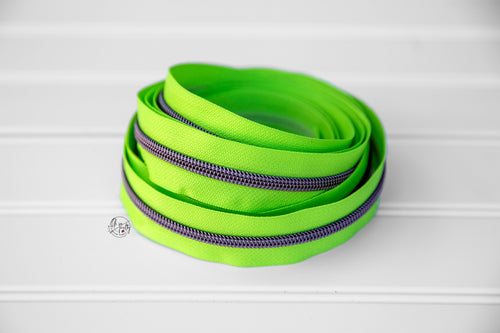 RETAIL Zipper Tape - Lime Tape with Gunmetal coils