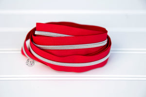RETAIL Zipper Tape - Red Tape with Silver coils