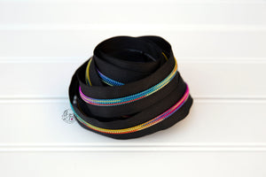 RETAIL Zipper Tape - Black Tape with Colorful coils