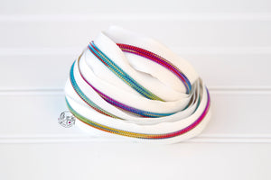 RETAIL Zipper Tape - White Tape with Colorful coils