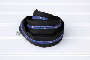 RETAIL Zipper Tape - Black Tape with Blue Galaxy coils