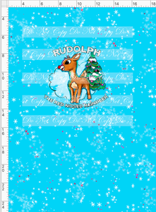 PREORDER - Red Nosed Reindeer - Panel - With Words - Blue - CHILD