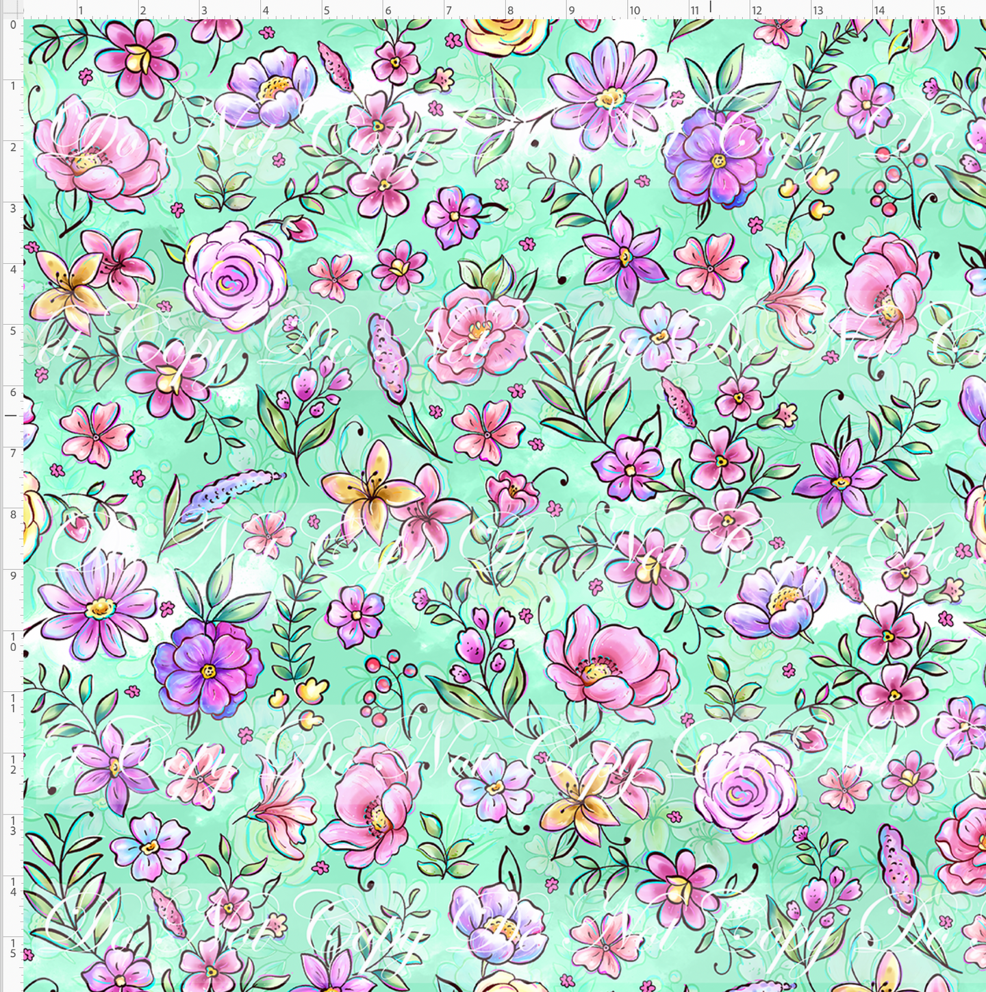 CATALOG - PREORDER R117 - Equestrian Princesses - Floral - Aqua - LARGE SCALE