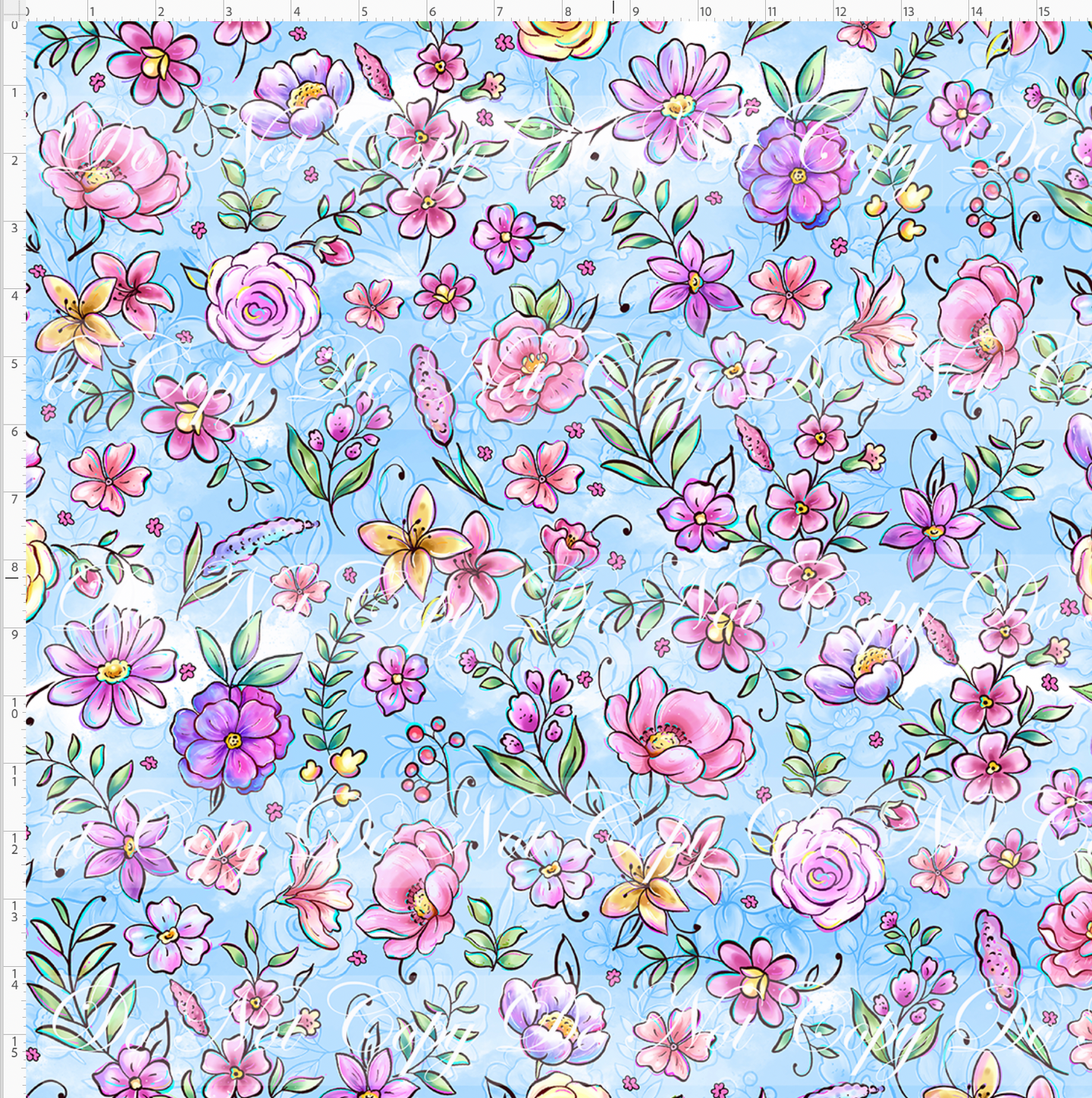 Retail - Equestrian Princesses - Floral - Blue - LARGE SCALE