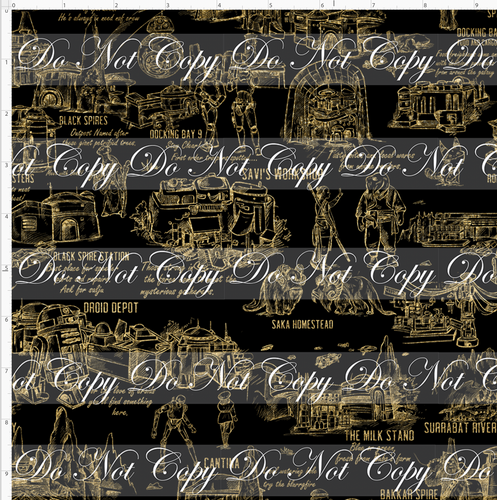 CATALOG - PREORDER R117 - Galaxy's Edge Map - Black Background Gold Images - SMALL SCALE