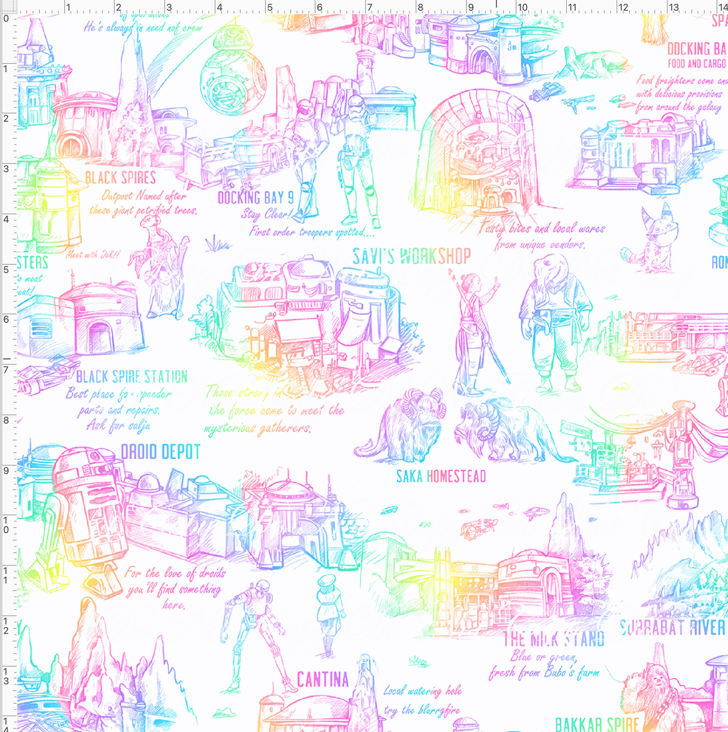 CATALOG - PREORDER R117 - Galaxy's Edge Map - White Background Rainbow Images - REGULAR SCALE