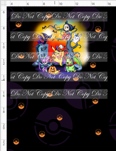 CATALOG - PREORDER R117 - Halloween Critters - Panel - Orange and Red with Trees Scene - Black - CHILD