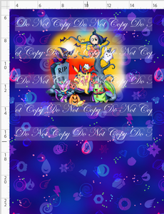 CATALOG - PREORDER R117 - Halloween Critters - Panel - Orange and Red with Trees Scene - Blue - CHILD