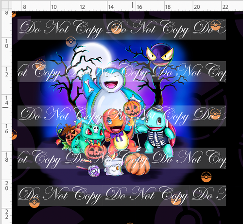 CATALOG - PREORDER R117 - Halloween Critters - Panel - Moon Blue with Trees Scene - Black - ADULT