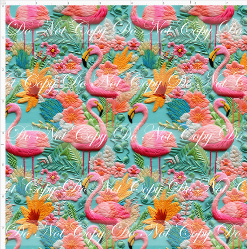 PREORDER - Embroidery Collection - Flamingos on Teal - SMALL SCALE