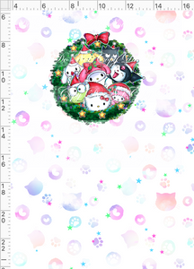 PREORDER - Christmas Kitty and Friends - Panel - Wreath - White - CHILD
