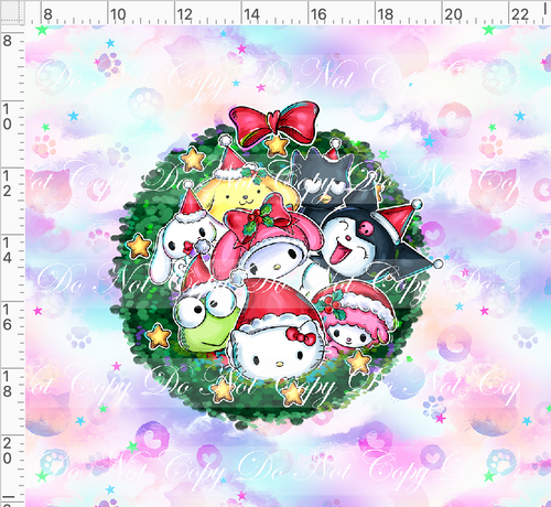 PREORDER - Christmas Kitty and Friends - Panel - Everyone - Wreath - Colorful - ADULT