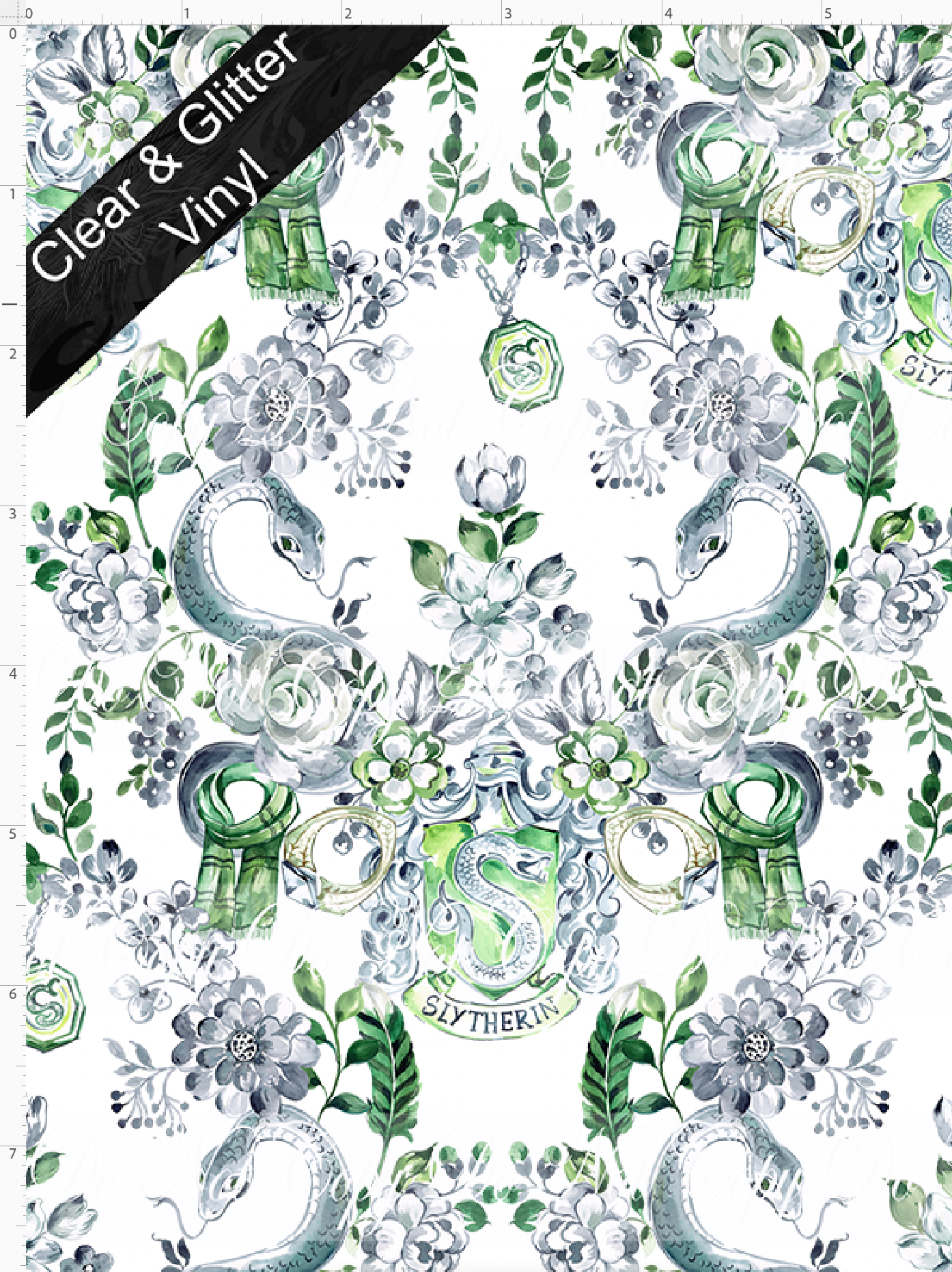 RETAIL - HP Damask - Green House -  SMALL SCALE - CLEAR & GLITTER VINYL