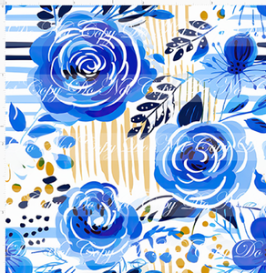 PREORDER - Bold Florals - Blue Roses on Goldenrod - SMALL SCALE