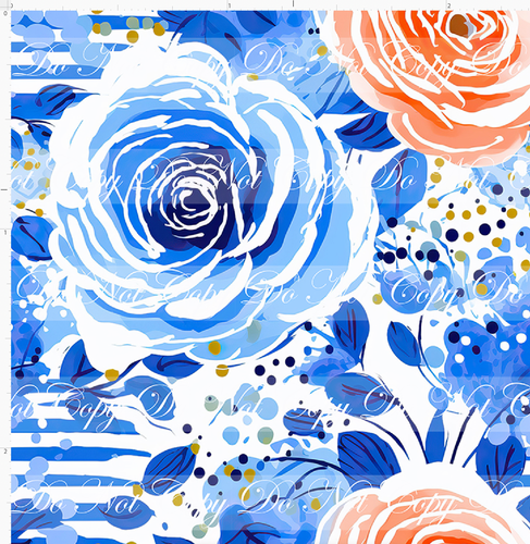 PREORDER - Bold Florals - Peach Roses & Blue Roses - SMALL SCALE