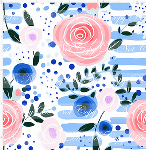 PREORDER - Bold Florals - Peach Roses on Blue - SMALL SCALE