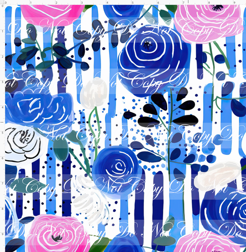 PREORDER - Bold Florals - Pink Blue Roses Vertical Stripes - REGULAR SCALE