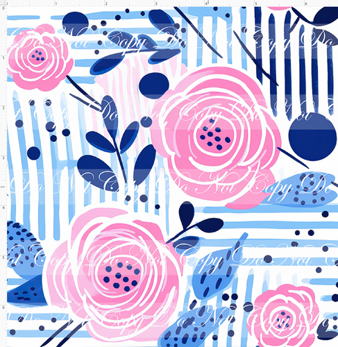 PREORDER - Bold Florals - Pink Roses & Blue Abstract - REGULAR SCALE