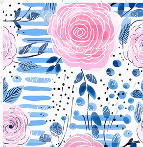 PREORDER - Bold Florals - Pink Roses Blue Stripes - REGULAR SCALE