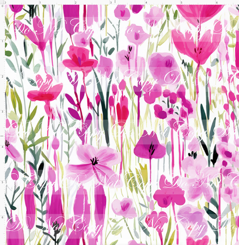 PREORDER - Bold Florals - Wildflowers - Pink & Greens - SMALL SCALE