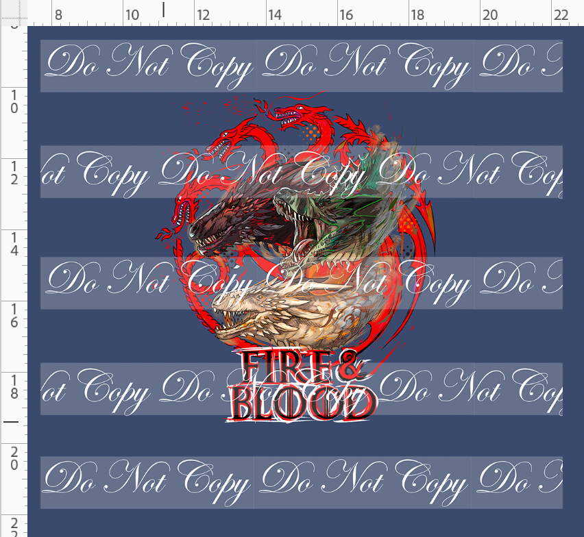 PREORDER - Fire and Blood - Panel - 3 Dragons Fire and Blood - Blue - ADULT