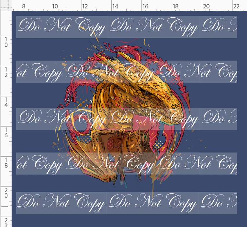 PREORDER - Fire and Blood - Panel - Gold Dragon - Blue - ADULT