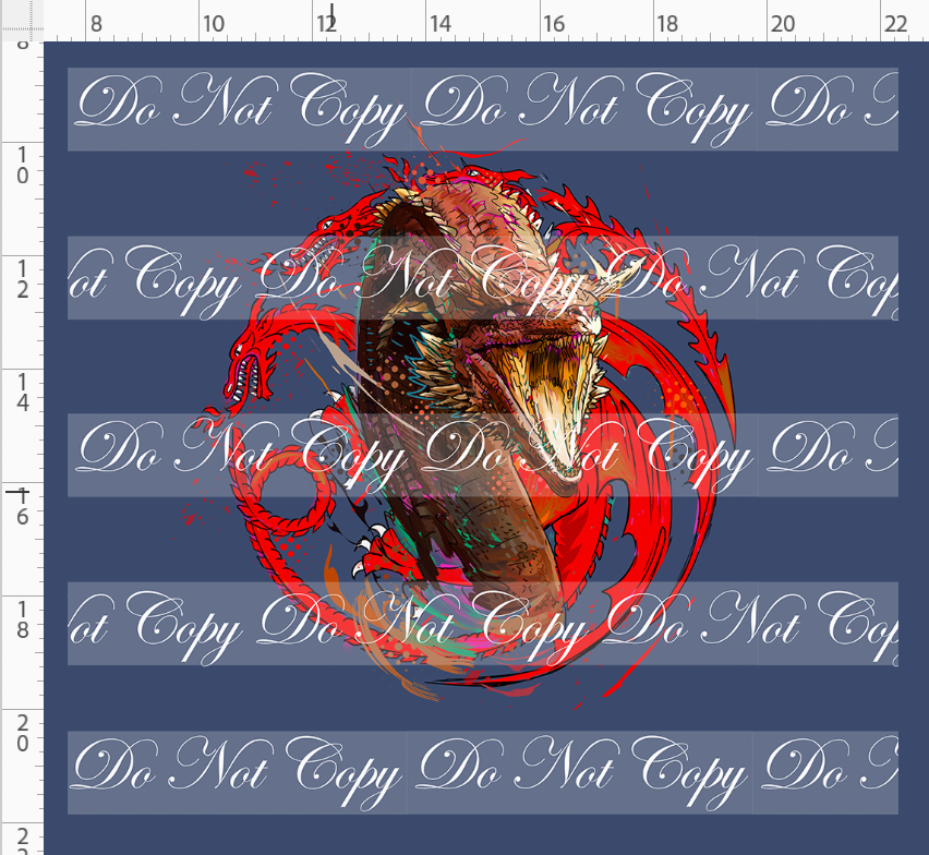 PREORDER - Fire and Blood - Panel - Red Dragon - Blue - ADULT