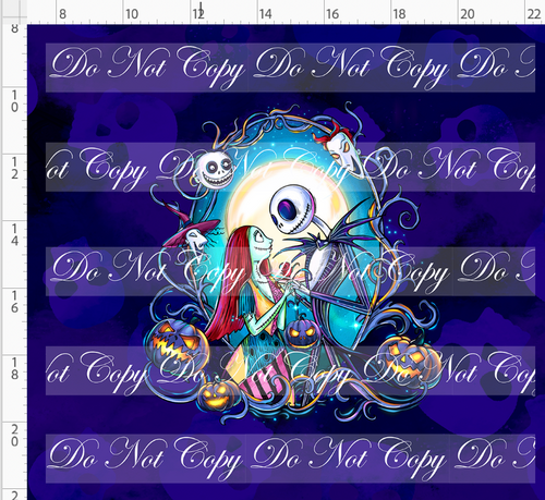 PREORDER - This is Halloween - Panel - Blue Skulls - Couple with Kids - ADULT
