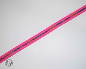 RETAIL Zipper Tape - Hot Pink Tape with Rainbow coils